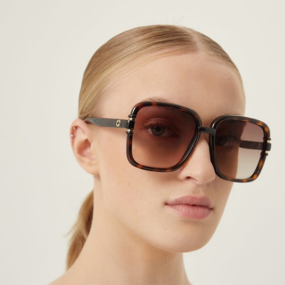 NEW GUCCI OVERSIZED SQUARE WOMEN'S SUNGLASSES GG1066S 002 GUCCI HAVANA EYEWEAR - Picture 4 of 7